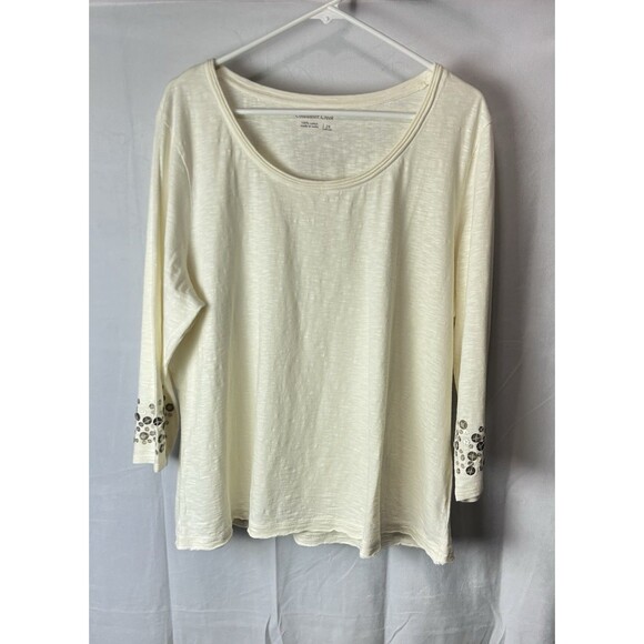 Coldwater Creek Womens 2X Longsleeve Cream Sequin 100 % Cotton Top - Picture 1 of 8